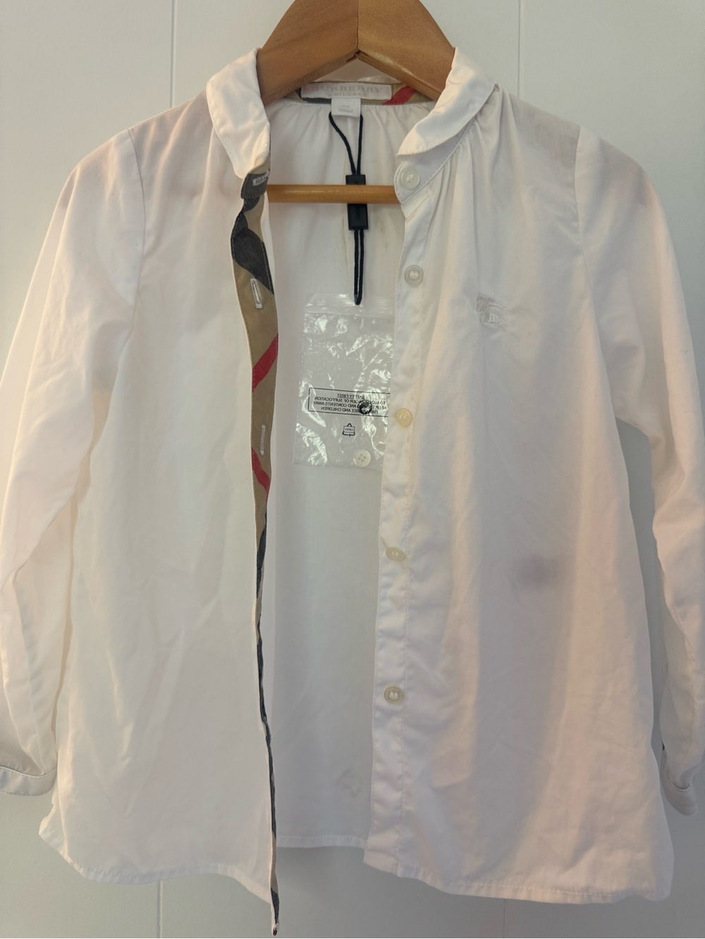 Burberry Kids White Button-Down Shirt with Signature Trim